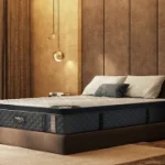 Puffy Lux Mattress set up with a headboard and footboard